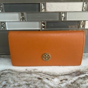 Tory Burch Sunglass Eyeglass Case Authentic CASE ONLY ORANGE SAFFIANO LEATHER